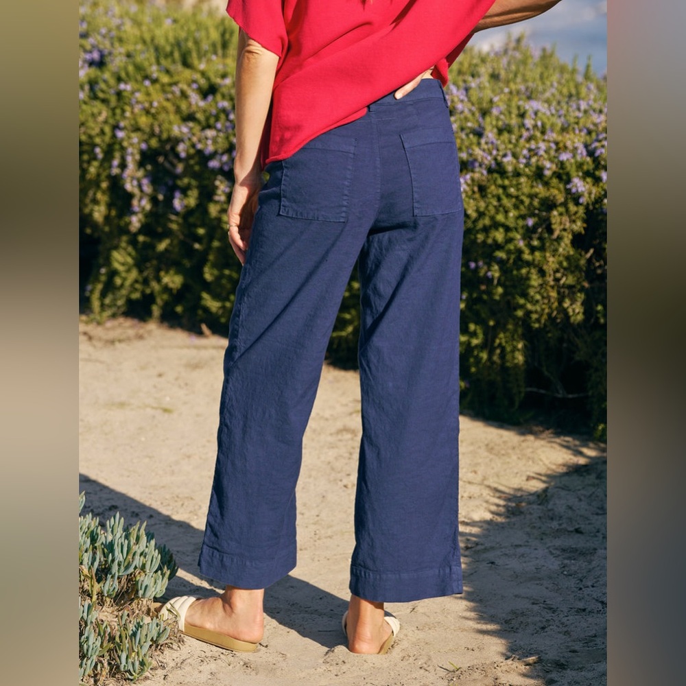 Frank & Eileen- Wexford Summer Navy Wide-Leg Linen/cotton Trousers - Picture 3 of 10